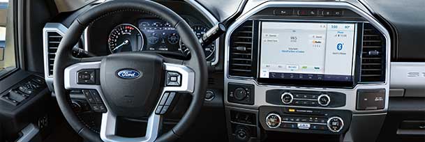 A Ford truck dashboard.