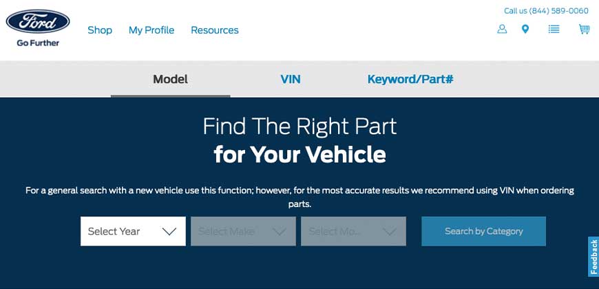 A screenshot of the FordParts.com website.