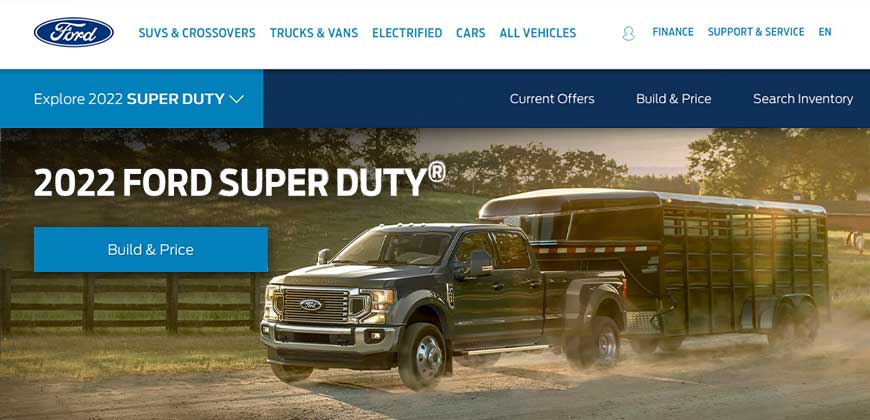 A screenshot of the Ford.com website.